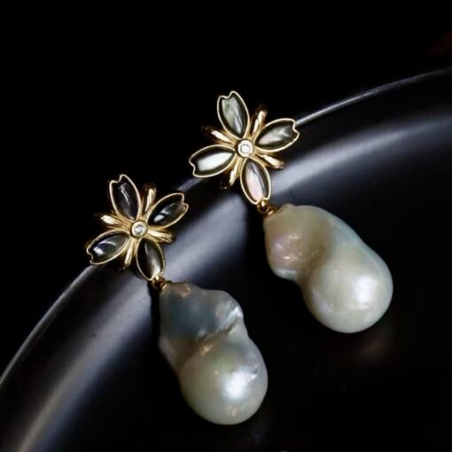 Unique Baroque Pearl Drop Earrings silver|Natural Pearl Earrings|Vintage Art Deco Pearl Earrings|Pearl Earrings for mom - Image 2