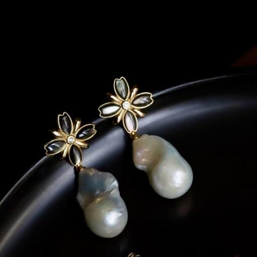 Unique Baroque Pearl Drop Earrings silver|Natural Pearl Earrings|Vintage Art Deco Pearl Earrings|Pearl Earrings for mom - Image 7