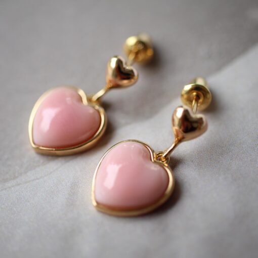 Natural Heart Pink Queen Conch Shell with pearl earring silver/Art Deco Trendy real pearl Jewelry|Unique Earring|Heart Stud Earrings - Image 3