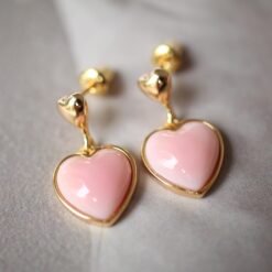 Natural Heart Pink Queen Conch Shell with pearl earring silver/Art Deco Trendy real pearl Jewelry|Unique Earring|Heart Stud Earrings