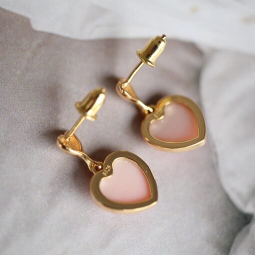 Natural Heart Pink Queen Conch Shell with pearl earring silver/Art Deco Trendy real pearl Jewelry|Unique Earring|Heart Stud Earrings - Image 6