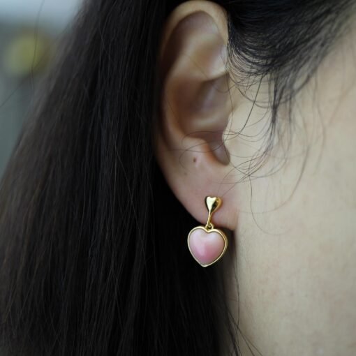 Natural Heart Pink Queen Conch Shell with pearl earring silver/Art Deco Trendy real pearl Jewelry|Unique Earring|Heart Stud Earrings - Image 4