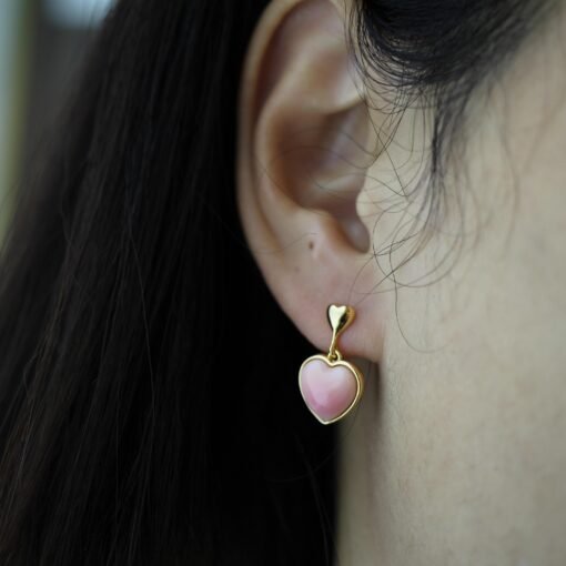Natural Heart Pink Queen Conch Shell with pearl earring silver/Art Deco Trendy real pearl Jewelry|Unique Earring|Heart Stud Earrings - Image 7
