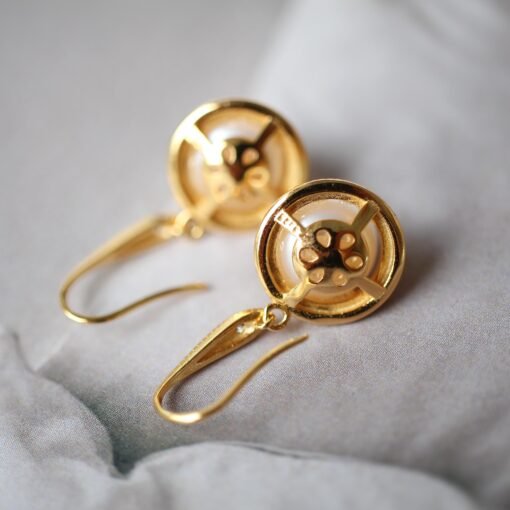 Unique Freshwater Pearl Drop Earrings gold plated silver|Natural Real Pearl Earrings|Vintage Pearl Earrings|Bezel Pearl Drop Earrings women - Image 3
