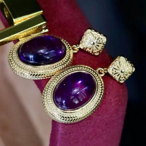 Genuine oval amethyst stud earrings women/Unique vintage amethyst studs earring/Art deco amethyst earring|Minimalist amethyst earring silver - Image 3