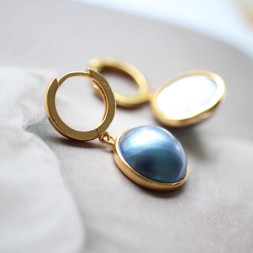 Natural Mabe Pearl huggie Earrings With s925 Silver|Mabe Pearl Jewelry|Statement mabe Pearl Earring|Real Mabe Pearl|Perfect Anniversary Gift - Image 5
