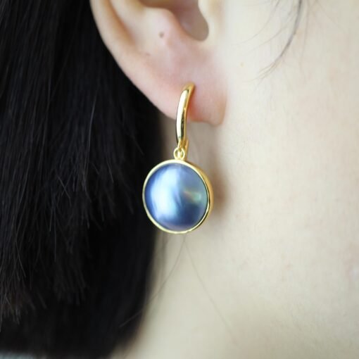 Natural Mabe Pearl huggie Earrings With s925 Silver|Mabe Pearl Jewelry|Statement mabe Pearl Earring|Real Mabe Pearl|Perfect Anniversary Gift - Image 4