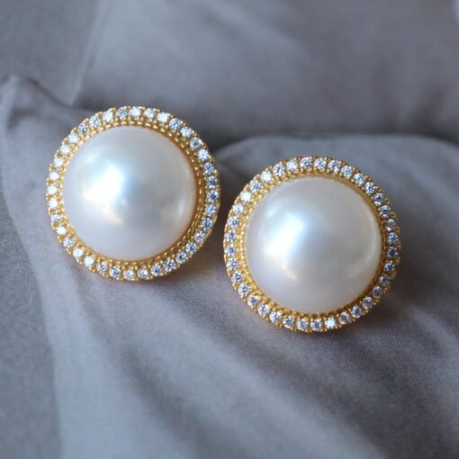 Genuine Mabe Pearl Earrings s925 Silver|Minimalist Mabe Pearl Jewelry|Statement Pearl Studs|Real Modern Mabe Pearl|Perfect Wedding jewelry - Image 2