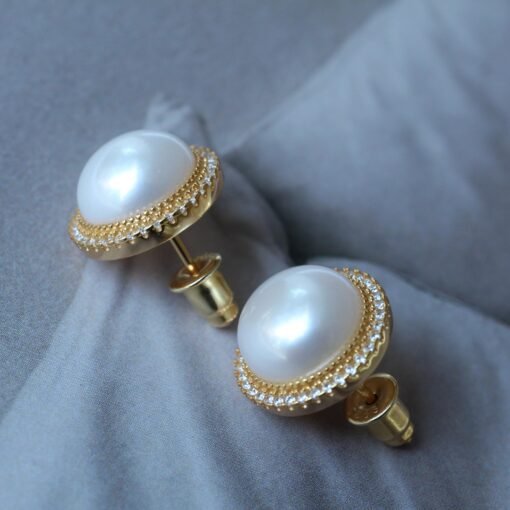 Genuine Mabe Pearl Earrings s925 Silver|Minimalist Mabe Pearl Jewelry|Statement Pearl Studs|Real Modern Mabe Pearl|Perfect Wedding jewelry - Image 3