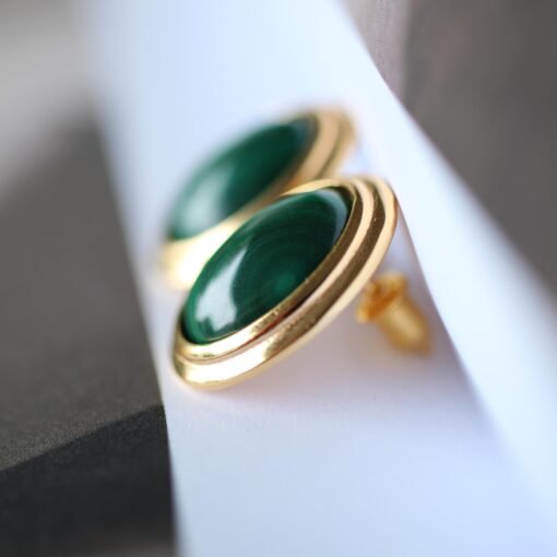 Natural Malachite Studs Earring silver|Statement Oval Malachite Jewelry|Bezel Vintage Malachite Stud|Green Gemstone Earringbridesmaids gift - Image 2