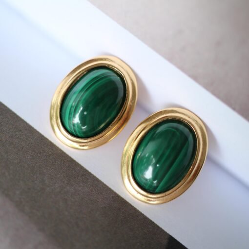Natural Malachite Studs Earring silver|Statement Oval Malachite Jewelry|Bezel Vintage Malachite Stud|Green Gemstone Earringbridesmaids gift - Image 7