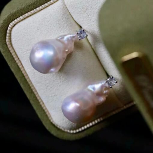 Unique Baroque Pearl Drop Earrings with Zircon silver|Big Natural Genuine Pearl Earrings women|Modern Art Deco Pearl Stud Earrings - Image 5