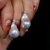 Unique Baroque Pearl Drop Earrings with Zircon silver|Big Natural Genuine Pearl Earrings women|Modern Art Deco Pearl Stud Earrings