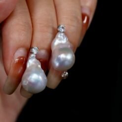 Unique Baroque Pearl Drop Earrings with Zircon silver|Big Natural Genuine Pearl Earrings women|Modern Art Deco Pearl Stud Earrings