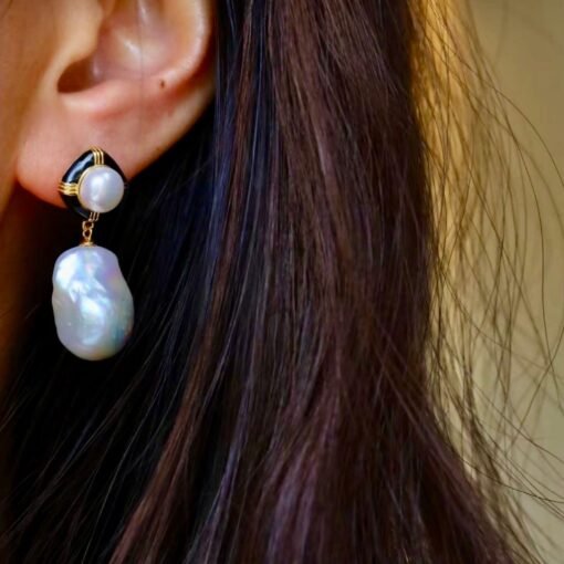 Unique Baroque Pearl Drop Earrings with Zircon silver|Big Natural Double Pearl Earrings women|Vintage Art Deco Pearl Stud Earrings - Image 5