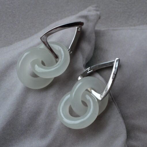 Natural White Jade Drop Earring 925 Silver|Unique Jade Donut Earrings/Minimalist Jade Dangle Earring/Handmade Jade Drop|Perfect Gift For Her - Image 6