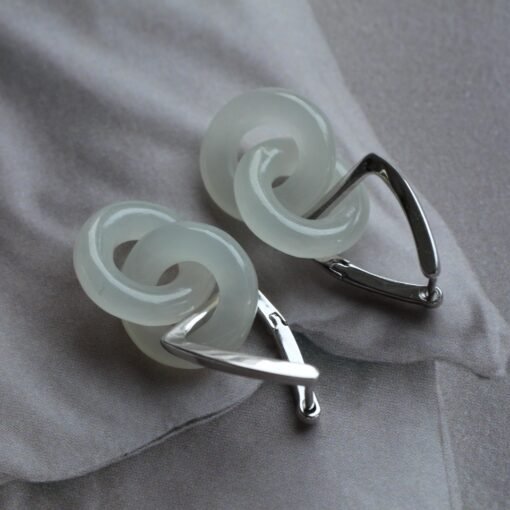 Natural White Jade Drop Earring 925 Silver|Unique Jade Donut Earrings/Minimalist Jade Dangle Earring/Handmade Jade Drop|Perfect Gift For Her - Image 5
