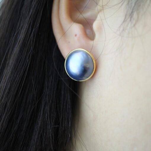 Natural Mabe Pearl Studs Earrings With s925 Silver|Mabe Pearl Jewelry|Dainty Pearl Studs Earrings|Real Mabe Pearl|Perfect Anniversary Gift - Image 4