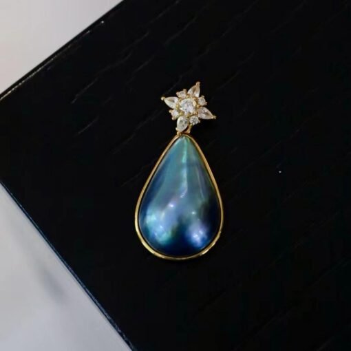 Natural Blue Mabe Pearl Necklace Silver|Minimalist Teardrop Pearl Pendant|Vintage Genuine Mabe Pearl Pendant|Art Deco Pearl Pendant Women - Image 3