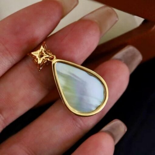 Natural Blue Mabe Pearl Necklace Silver|Minimalist Teardrop Pearl Pendant|Vintage Genuine Mabe Pearl Pendant|Art Deco Pearl Pendant Women - Image 8