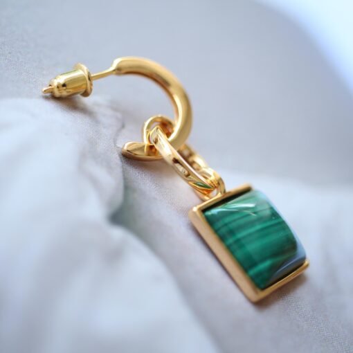 Natural Square Malachite Studs Earrings sterling silver|Vintage Malachite stud|Statement Green Studs Earrings|Antique Gemstone Earrings - Image 6