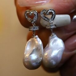 Unique Baroque Pearl Drop Earrings with Zircon silver|Big Natural Genuine Pearl Earrings women|Modern Art Deco Pearl Stud Earrings