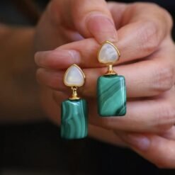 Genuine Malachite Studs Earrings Sterling Silver|Statement Malachite Earrings|Oval Halo Malachite Earrings Silver|Vintage malachite studs