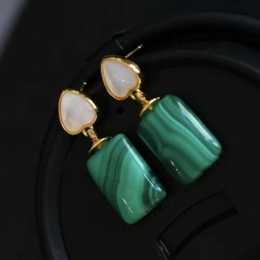 Genuine Malachite Studs Earrings Sterling Silver|Statement Malachite Earrings|Oval Halo Malachite Earrings Silver|Vintage malachite studs - Image 3