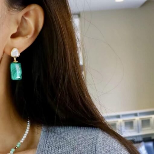 Genuine Malachite Studs Earrings Sterling Silver|Statement Malachite Earrings|Oval Halo Malachite Earrings Silver|Vintage malachite studs - Image 4