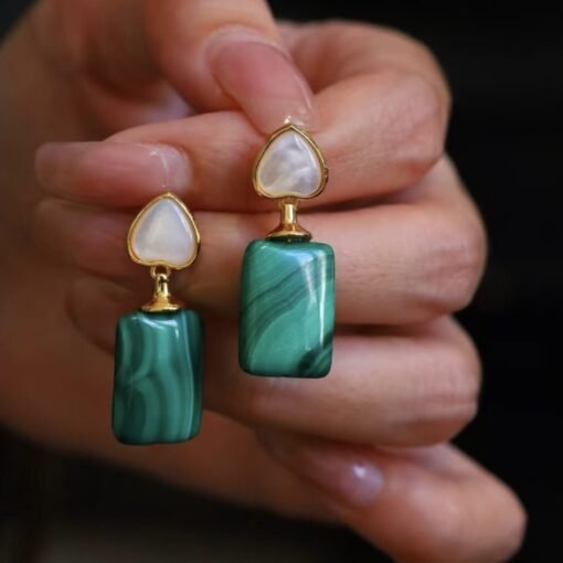 Genuine Malachite Studs Earrings Sterling Silver|Statement Malachite Earrings|Oval Halo Malachite Earrings Silver|Vintage malachite studs - Image 7