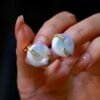 Unique Genuine Pearl Earrings silver|Natural Big Pearl Earrings|Vintage Pearl Earrings|Art Deco Pearl Stud Earrings women