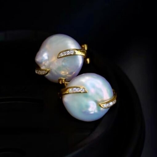 Unique Genuine Pearl Earrings silver|Natural Big Pearl Earrings|Vintage Pearl Earrings|Art Deco Pearl Stud Earrings women - Image 2