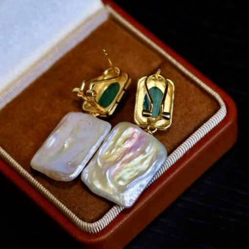 Natural Malachite Studs Earrings With Pearl Silver|Malachite Jewelry|Green Studs Earrings Latch Back|Real Pearl Earrings|Wedding Earrings - Image 3