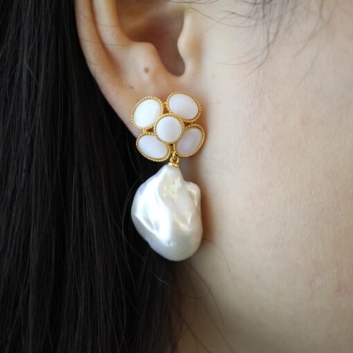 Unique Pearl Drop Earrings sterling silver|Real Fine Pearl drop Earrings|Charm Handmade Pearl Earrings|June Birthstone Pearl Earrings - Image 4