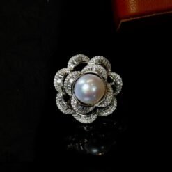 Natural Real Freshwater Pearl Ring Silver|Vintage Antique Pearl ring women|Statement Floral Pearl ring|Art Deco June Birthstone Pearl ring