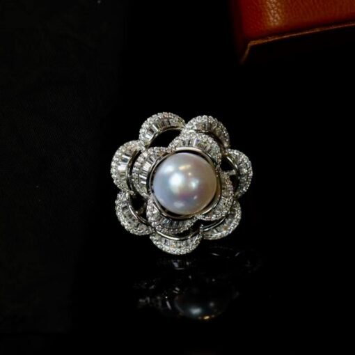 Natural Real Freshwater Pearl Ring Silver|Vintage Antique Pearl ring women|Statement Floral Pearl ring|Art Deco June Birthstone Pearl ring
