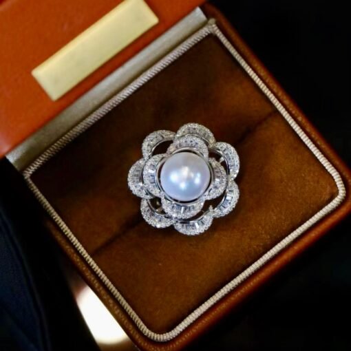 Natural Real Freshwater Pearl Ring Silver|Vintage Antique Pearl ring women|Statement Floral Pearl ring|Art Deco June Birthstone Pearl ring - Image 3