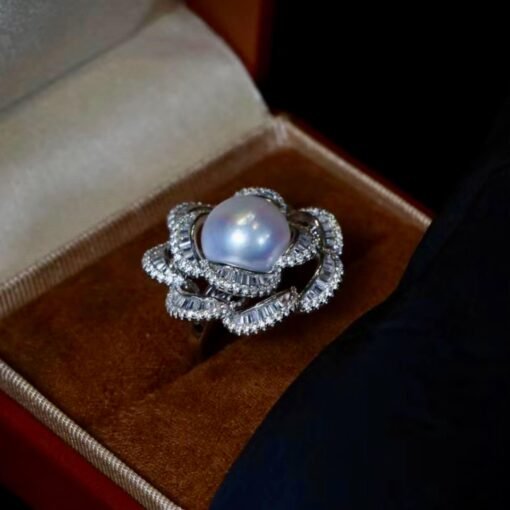 Natural Real Freshwater Pearl Ring Silver|Vintage Antique Pearl ring women|Statement Floral Pearl ring|Art Deco June Birthstone Pearl ring - Image 4