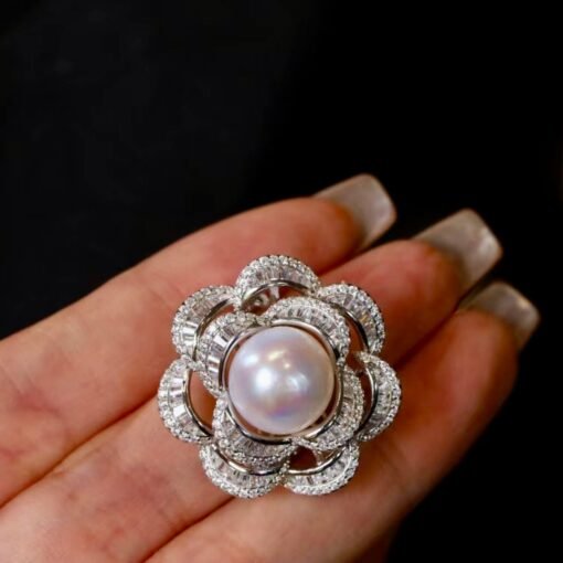 Natural Real Freshwater Pearl Ring Silver|Vintage Antique Pearl ring women|Statement Floral Pearl ring|Art Deco June Birthstone Pearl ring - Image 6