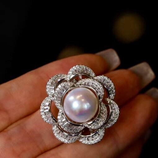 Natural Real Freshwater Pearl Ring Silver|Vintage Antique Pearl ring women|Statement Floral Pearl ring|Art Deco June Birthstone Pearl ring - Image 7