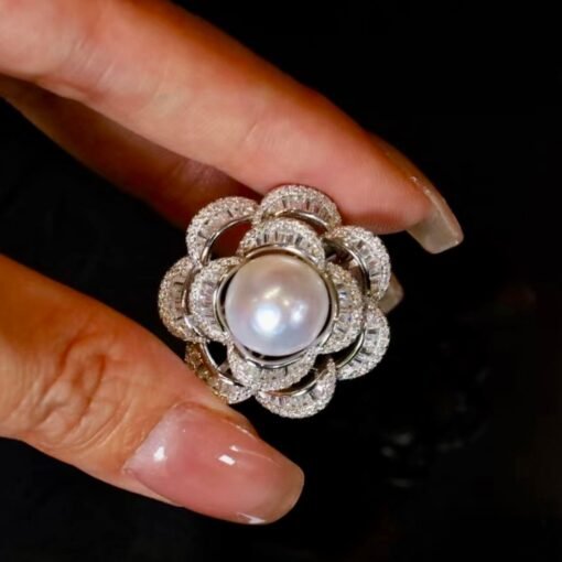 Natural Real Freshwater Pearl Ring Silver|Vintage Antique Pearl ring women|Statement Floral Pearl ring|Art Deco June Birthstone Pearl ring - Image 8