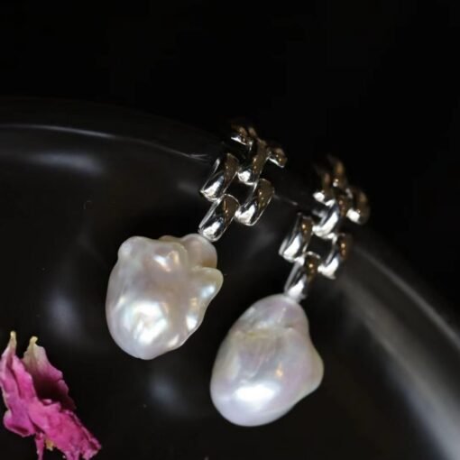 Unique Baroque Pearl Drop Earrings s925 silver|Natural Pearl Earrings|Statement Modern Pearl Earrings|Wedding Jewelry women - Image 5