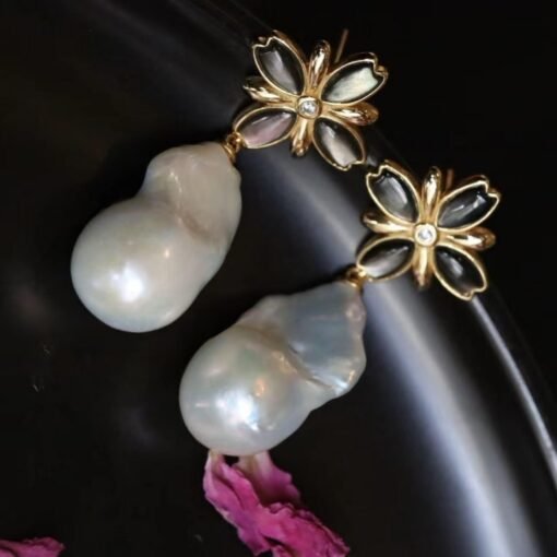 Unique Baroque Pearl Drop Earrings silver|Natural Pearl Earrings|Vintage Art Deco Pearl Earrings|Pearl Earrings for mom - Image 3