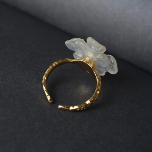 Genuine Moonstone with Pearl Ring/Unique Moonstone rings/Tiny Petal Flower ring|Hand Carved Moonstone rings|Art deco moonstone ring for her - Image 7