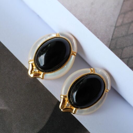Natural Black Agate Studs Earrings s925 Silver|Oval Black Agate StudHandmade Black Agate Studs|Unique Gemstone Earring|Best Mothers day Gift - Image 2