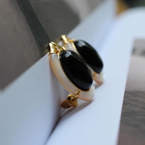 Natural Black Agate Studs Earrings s925 Silver|Oval Black Agate StudHandmade Black Agate Studs|Unique Gemstone Earring|Best Mothers day Gift - Image 3