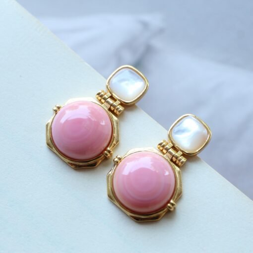 Genuine Pink Queen Conch Shell drop earring silver|Statement Pink Gemstone Jewelry|Unique Earring For Her|Vintage Halo stud Earrings women - Image 3
