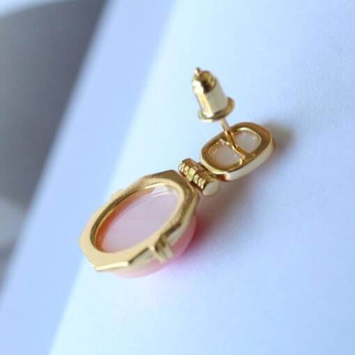 Genuine Pink Queen Conch Shell drop earring silver|Statement Pink Gemstone Jewelry|Unique Earring For Her|Vintage Halo stud Earrings women - Image 6