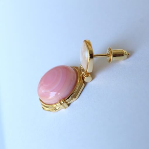 Genuine Pink Queen Conch Shell drop earring silver|Statement Pink Gemstone Jewelry|Unique Earring For Her|Vintage Halo stud Earrings women - Image 5