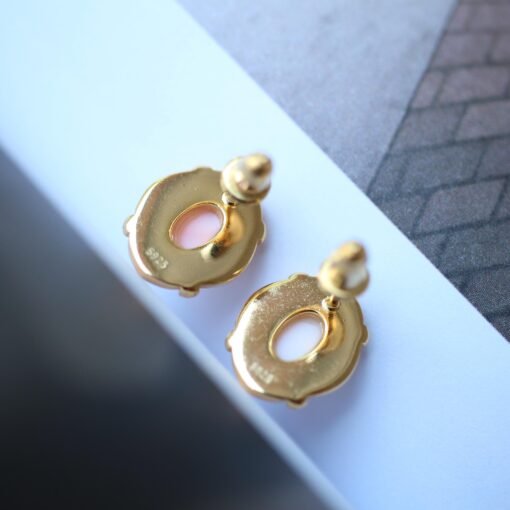 Natural Pink Queen Conch Shell stud earring gold plated silver|Statement Pink Gemstone Jewelry|Unique Earring For Her|Vintage Stud Earring - Image 3